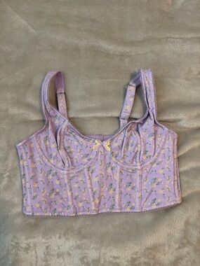Lavender Floral Crop Top with Underwire Support
